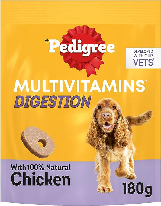 Pedigree Multivitamins Digestion, 30 Soft Chew Supplements for Dogs, 180 g, with Natural Chicken, Treats to Support Healthy Digestion